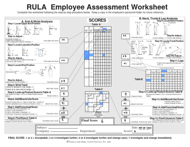 RULA Worksheet 2 PDF
