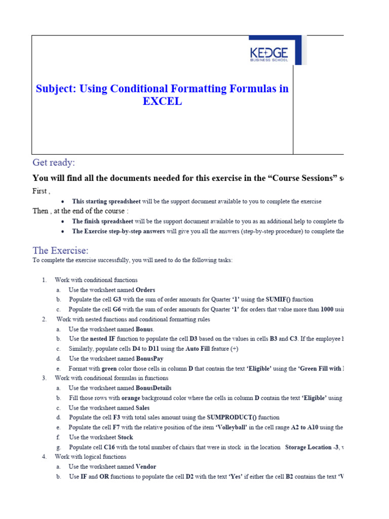 S4 1 Using Conditional Formatting Formulas in Excel 365 Starting ...