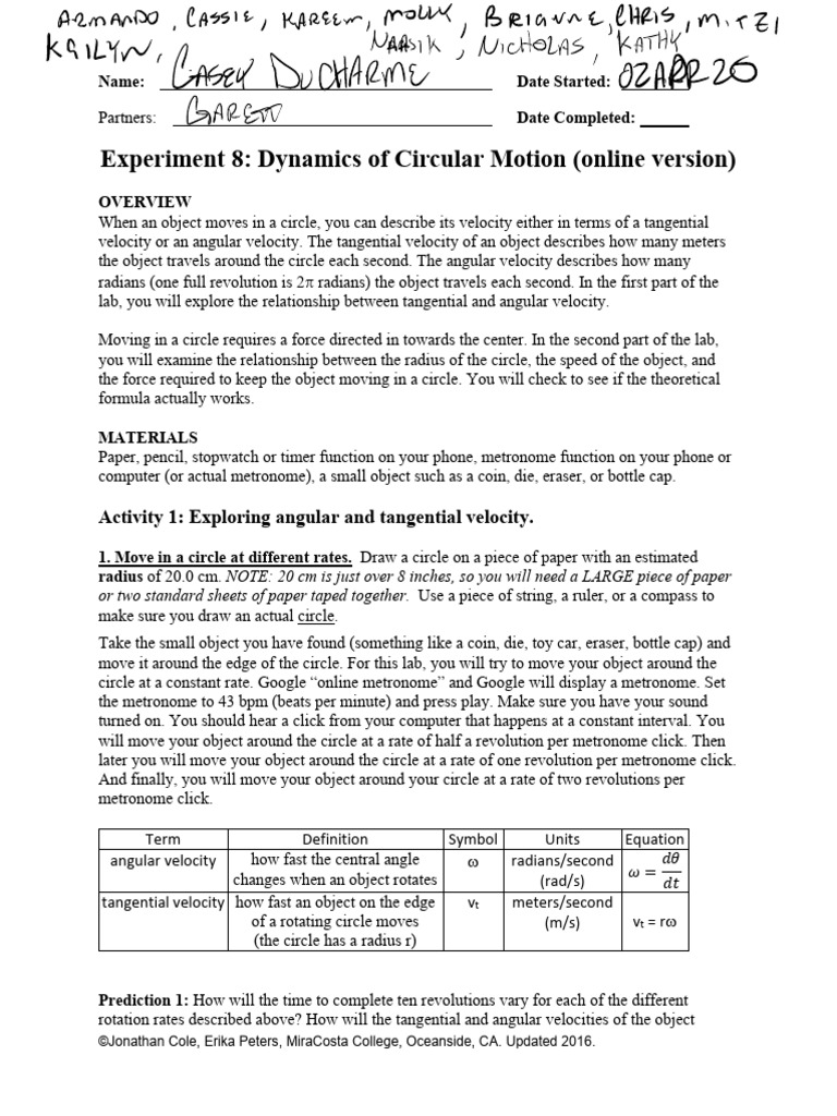 151 Exp 8 Circular Motion PDF | PDF