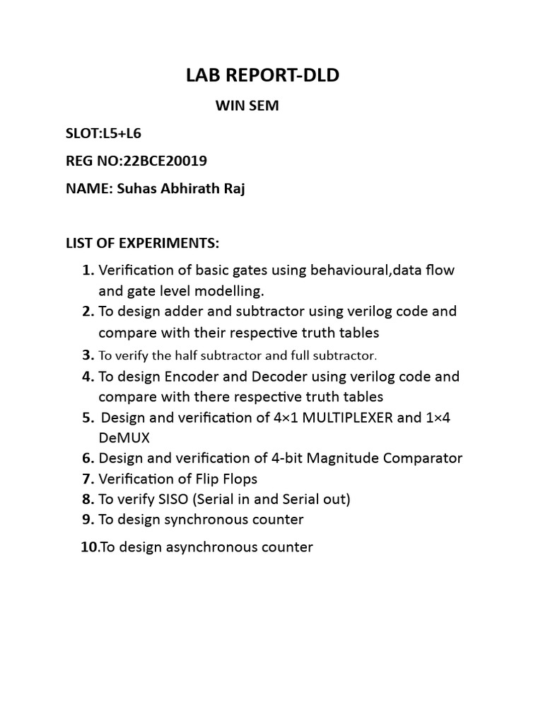 DLD Lab Report: Verilog Experiments | PDF | Electronic Circuits ...