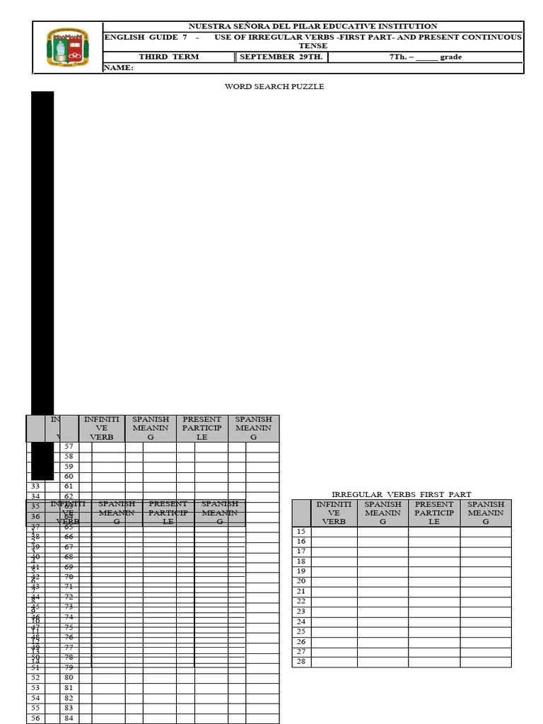 Guia 7 Present Participle and Present Continuous Tense Seventh