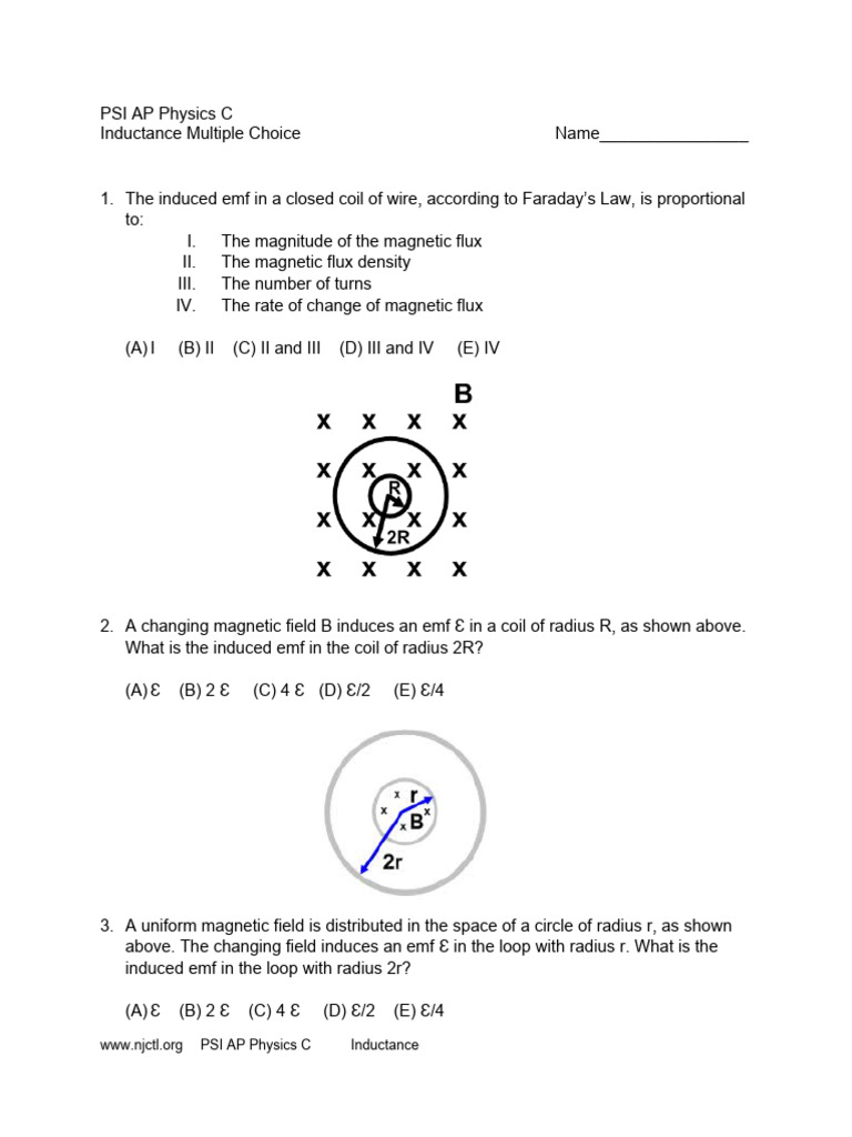 AP Physics C Inductance MCQs | PDF | Science & Mathematics