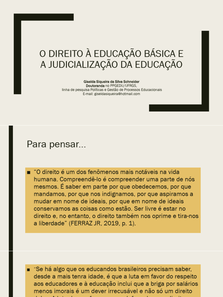 O Direito À Educação Básica e A Judicialização | PDF