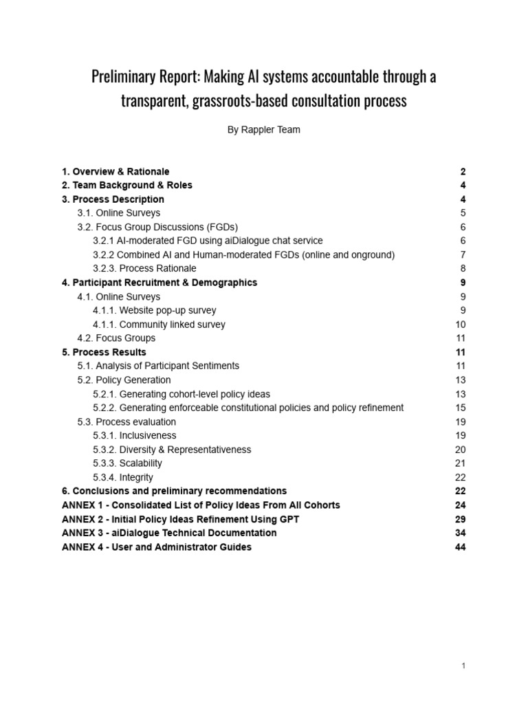 Preliminary report making ai systems accountable through a transparent