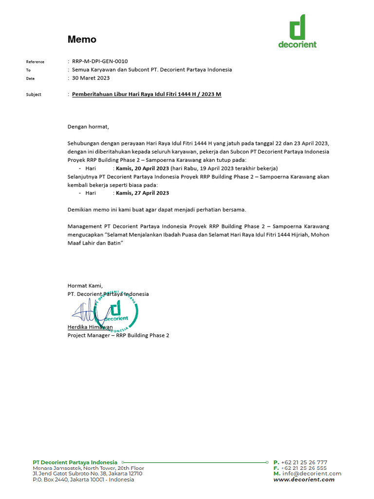 Memo 008 memo libur idul fitri 1444h 2023 pdf