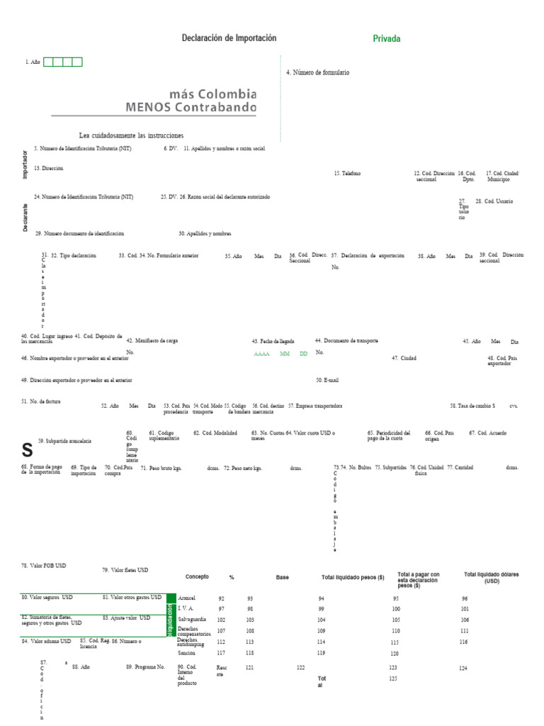 Declaracion De Importacion Pdf Aduana Arancel