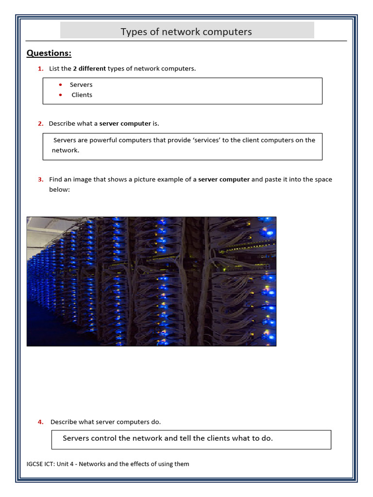 Worksheet On Cpomputer Networks | PDF | Computer Network | Server ...