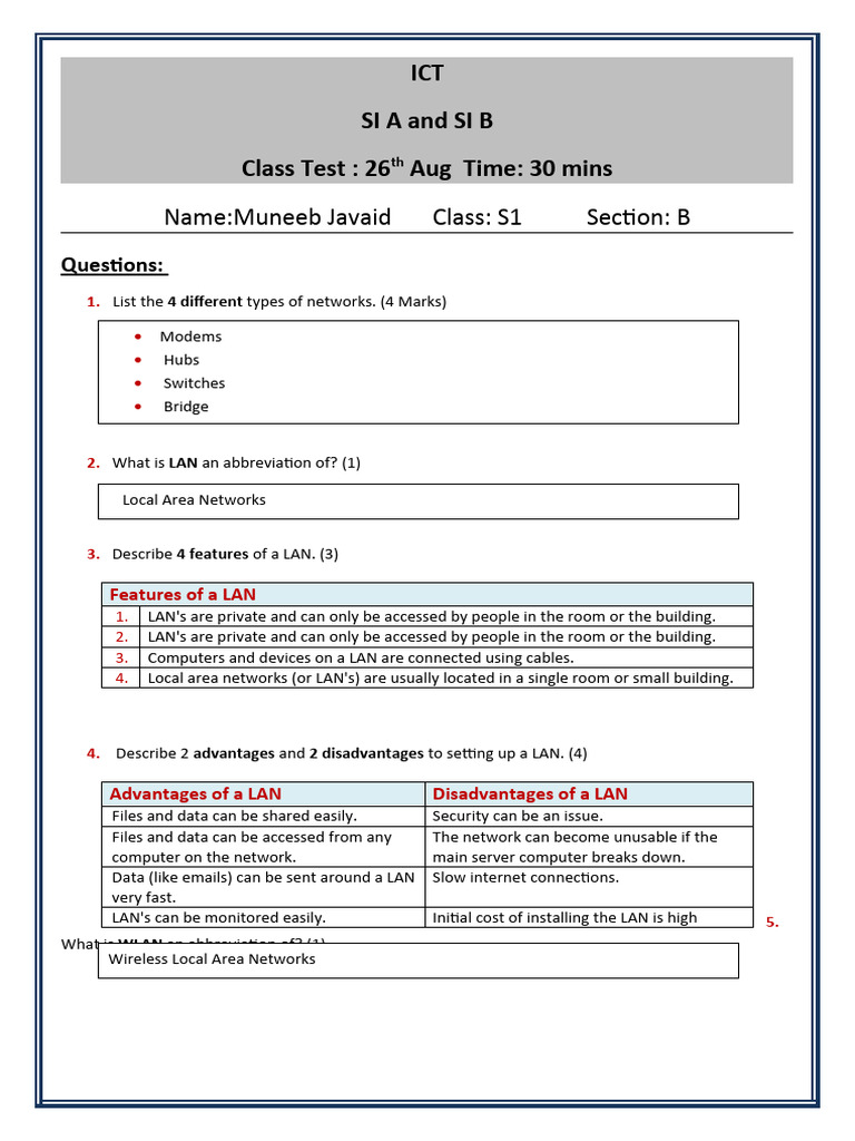 Class Test 7 | PDF