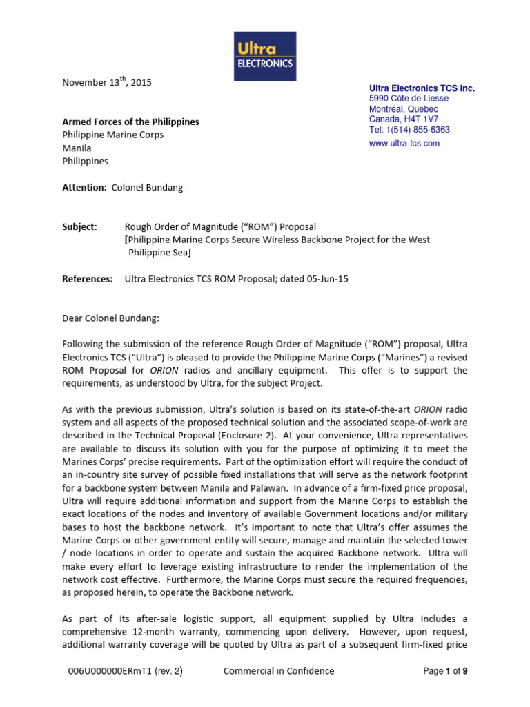 Ultra TCS ORION ROM Proposal For PMC - 13 NOV 2015 | PDF