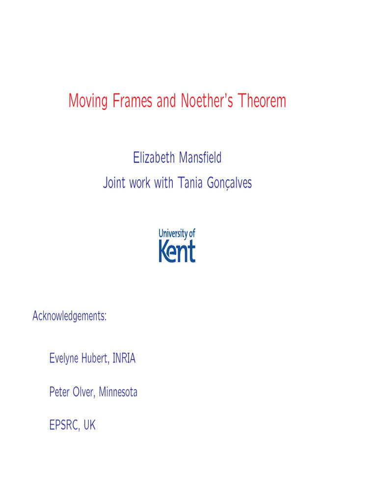 Moving Frames and Noether's Theorem | PDF