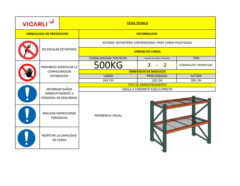Ficha Tecnica Racks Palletizacion | PDF