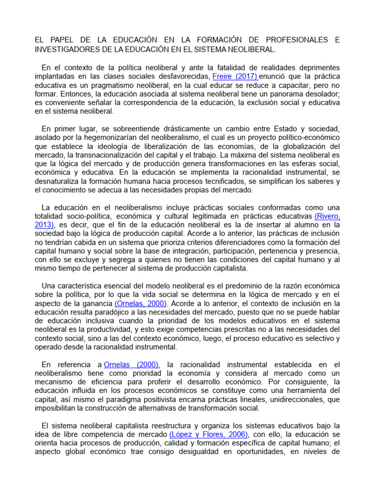 Educación y Exclusión en Neoliberalismo | PDF | Inclusión (Educación ...