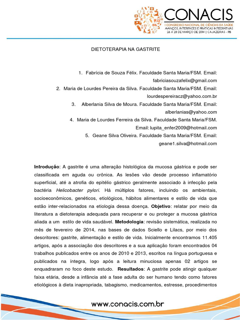 Dietoterapia para Gastrite: Guia Prático | PDF