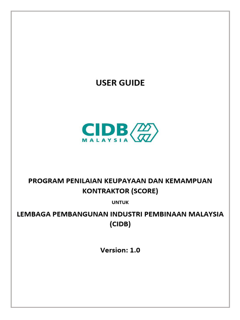 Panduan Pengguna Modul SCORE CIDB | PDF