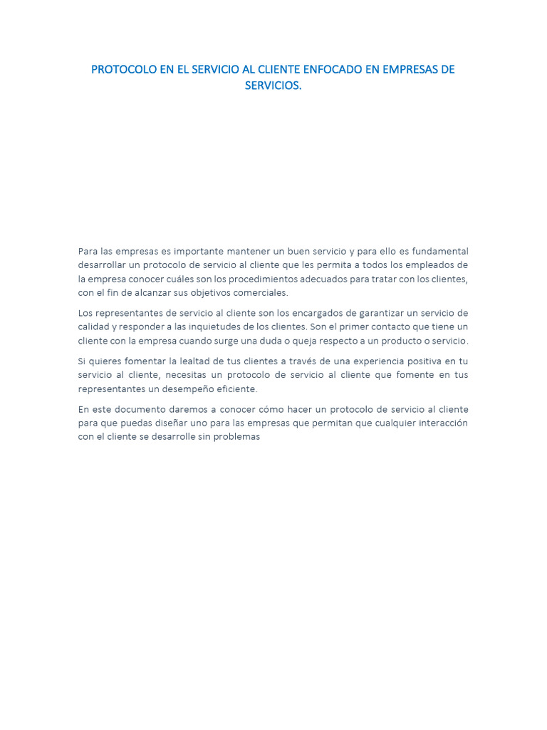 Protocolo en El Servicio Al Cliente Enfocado en Empresas de Servicios | PDF