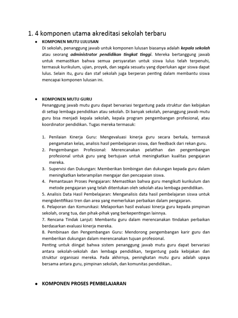 4 Komponen Utama Akreditasi Sekolah Terbaru Pdf