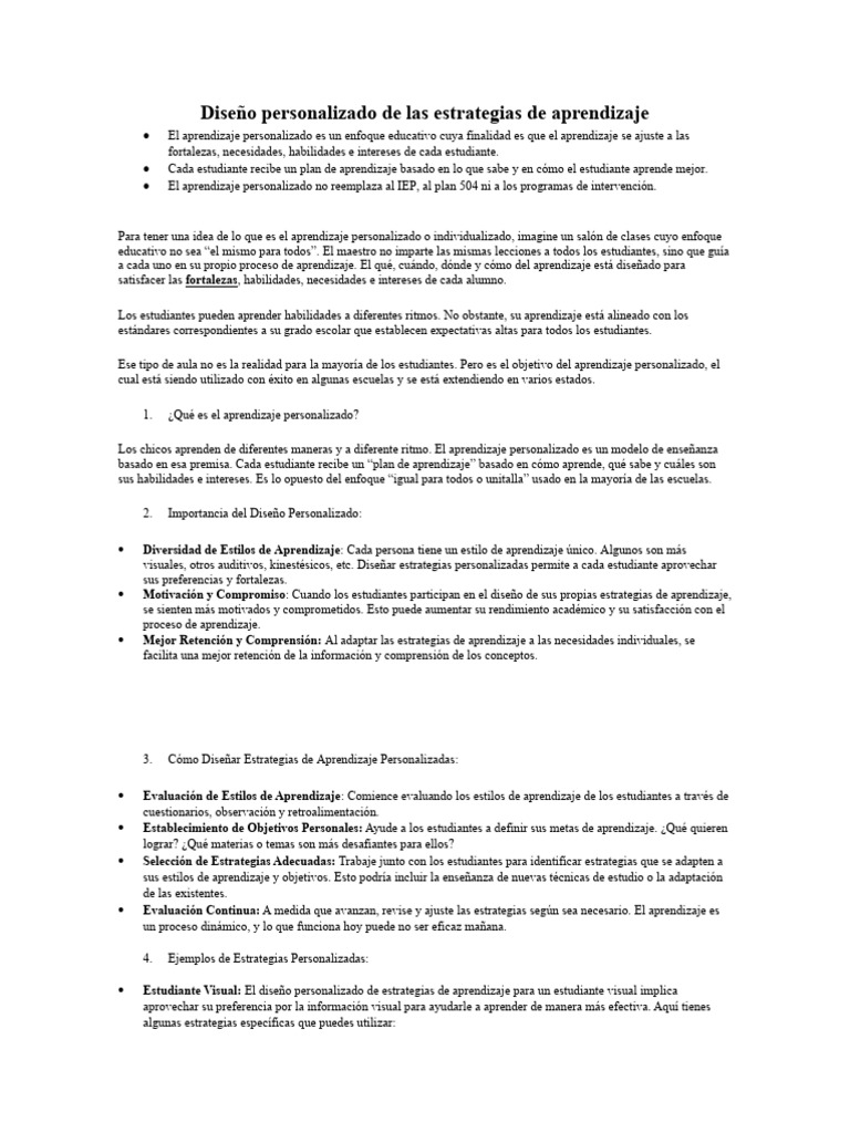 Estrategias de Aprendizaje Personalizado | PDF | Crecimiento personal y ...