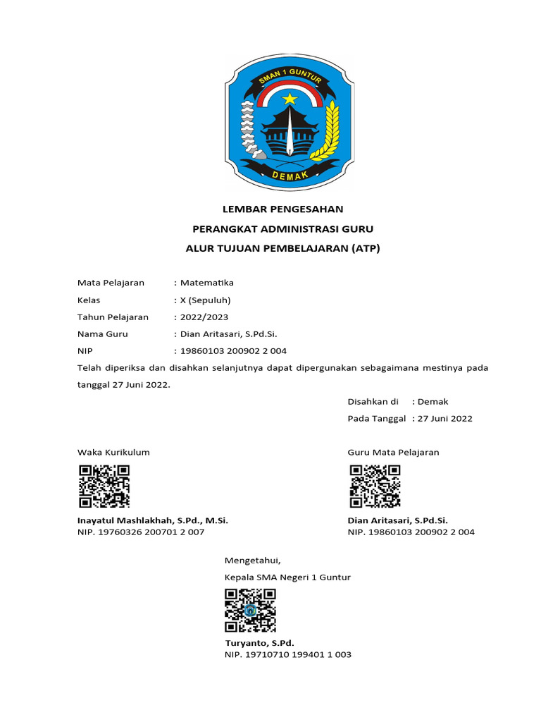Atp matematika fase e kls x 2022 2023 pdf