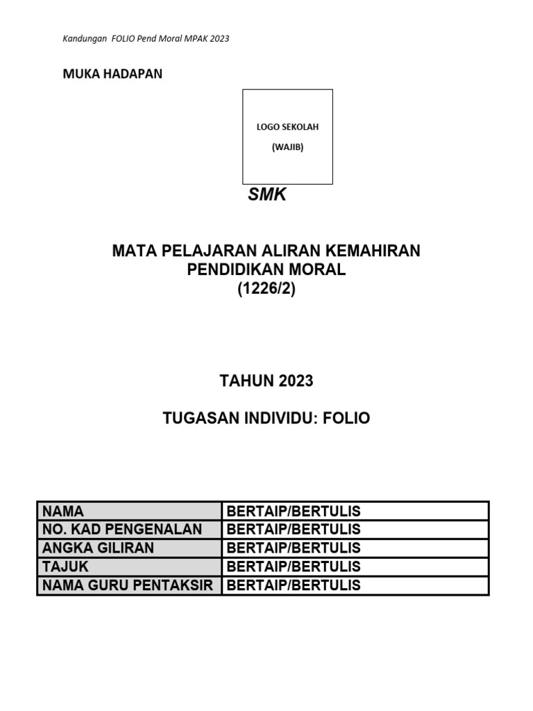 Format Folio 2023 Pdf