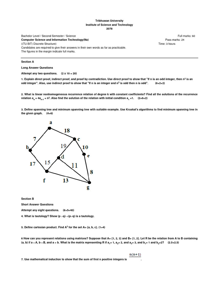 Discrete structure 2078 questionpaper pdf
