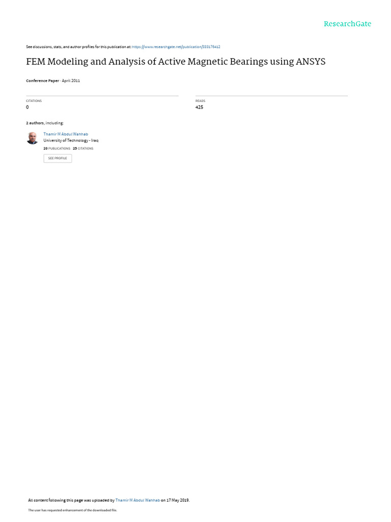 Fem Modeling and Analysis of Active Bearings Us I PDF