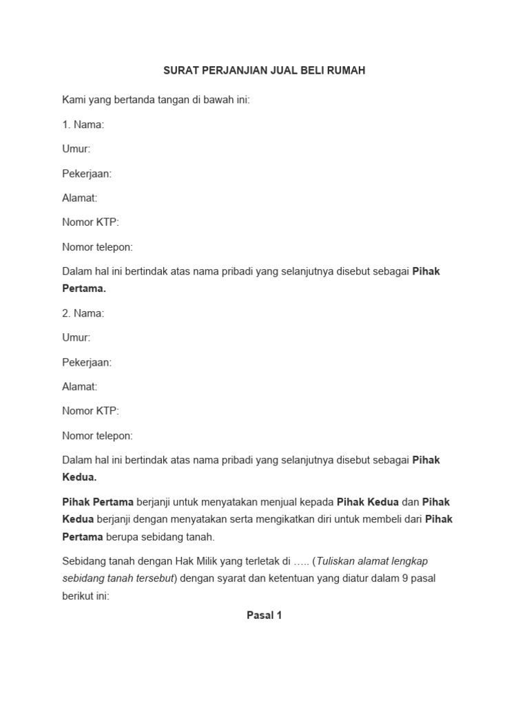 Surat Perjanjian Jual Beli Rumah | PDF