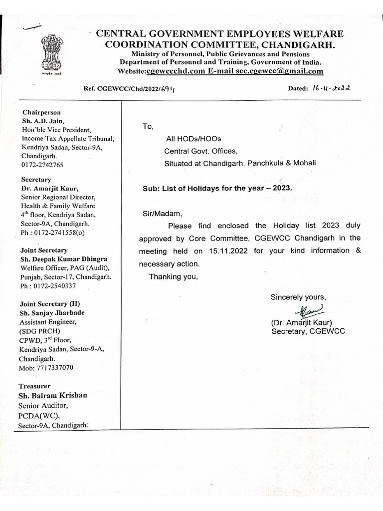 Holidays List 2023 PDF