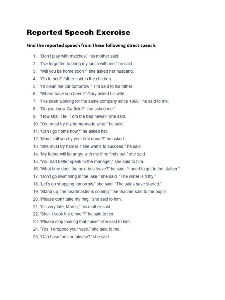 Reported Speech Exercise | PDF