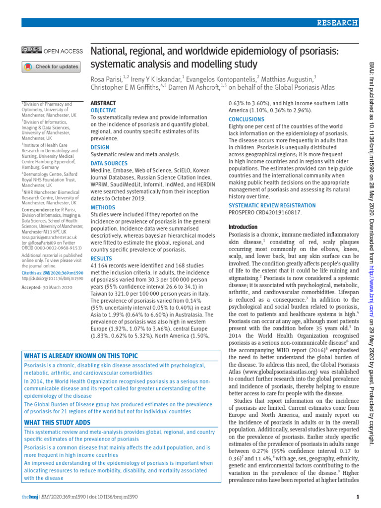 National, Regional, and Worldwide Epidemiology of Psoriasis Systematic