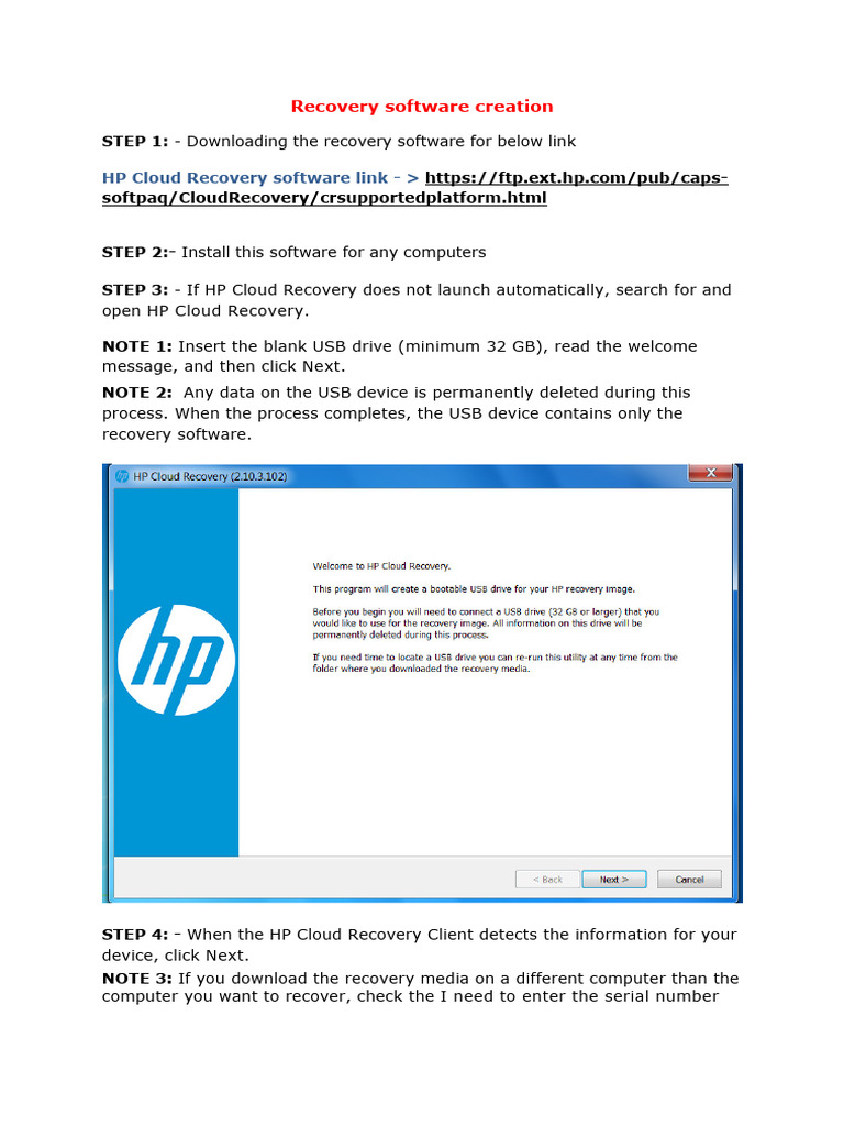 HP Recovery Software Creation and Restore Step by Step Document | PDF
