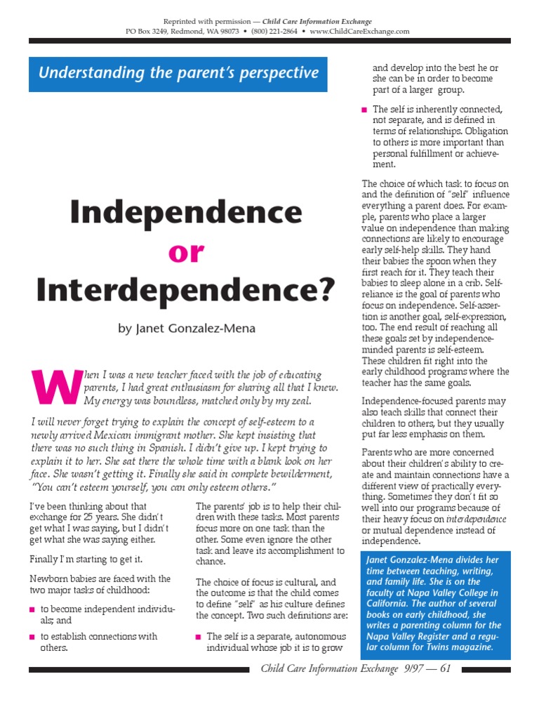 Independence vs. Interdependence in Parenting | PDF | Early Childhood ...