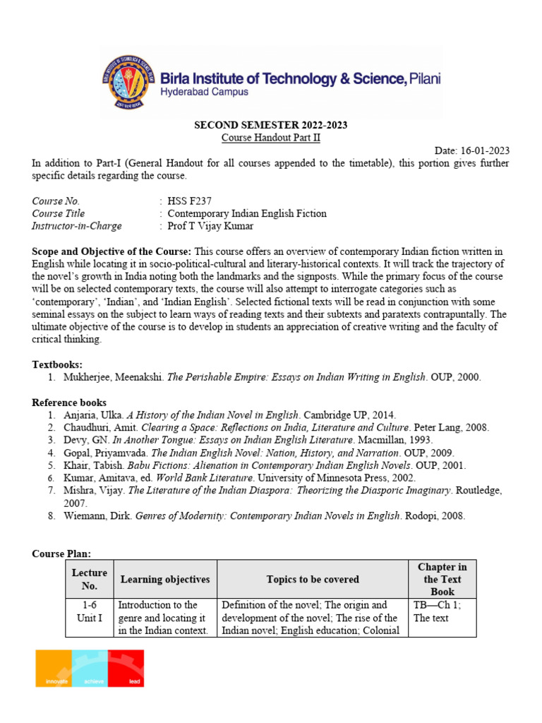 Hss F237 Contemporary Indian English Fi Handout Pdf