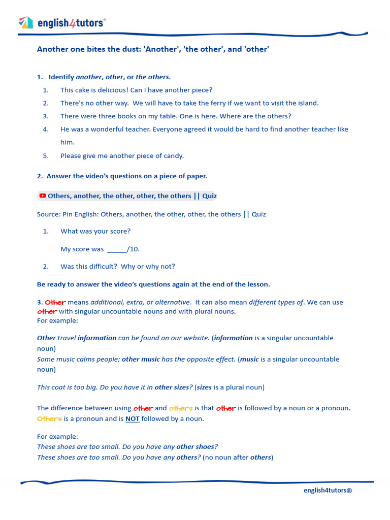 Another One Bites The Dust 'Another', 'The Other', and 'Other