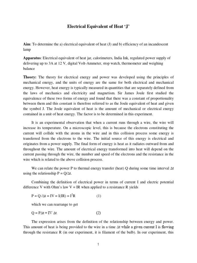 Electrical Equivalent of Heat - 2016 | PDF | Heat | Electron