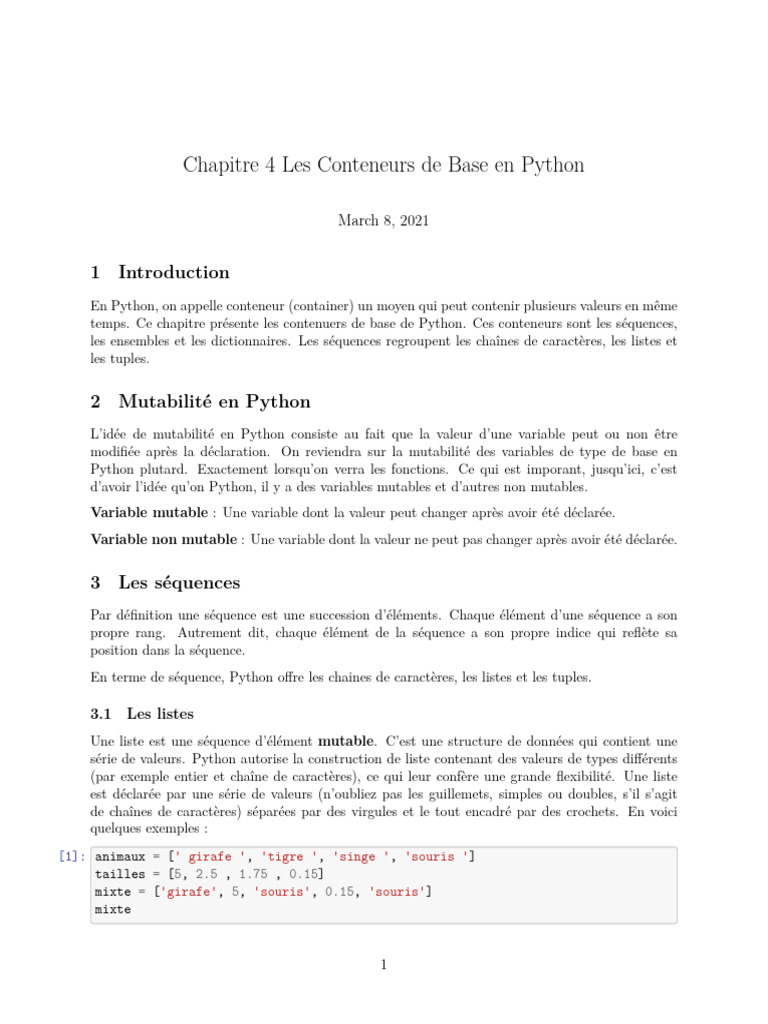 Conteneurs de Base en Python : Listes et Plus | PDF | Méthodes et ...