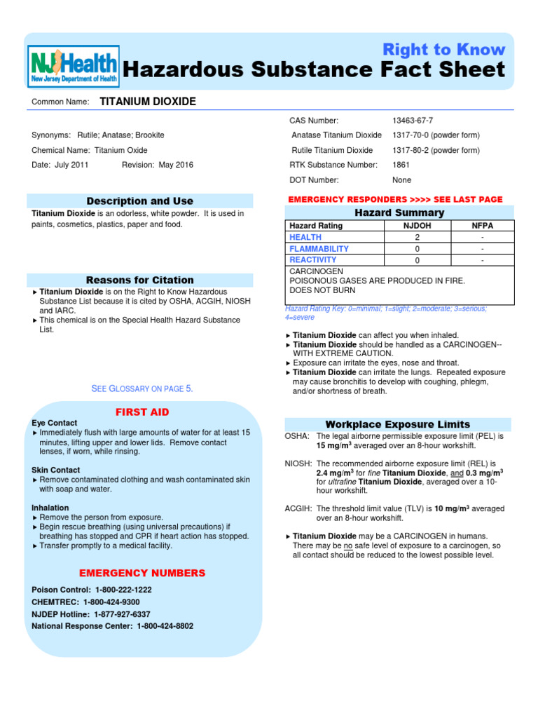 Hazardous Substance Fact Sheet Right To Know PDF Titanium Dioxide