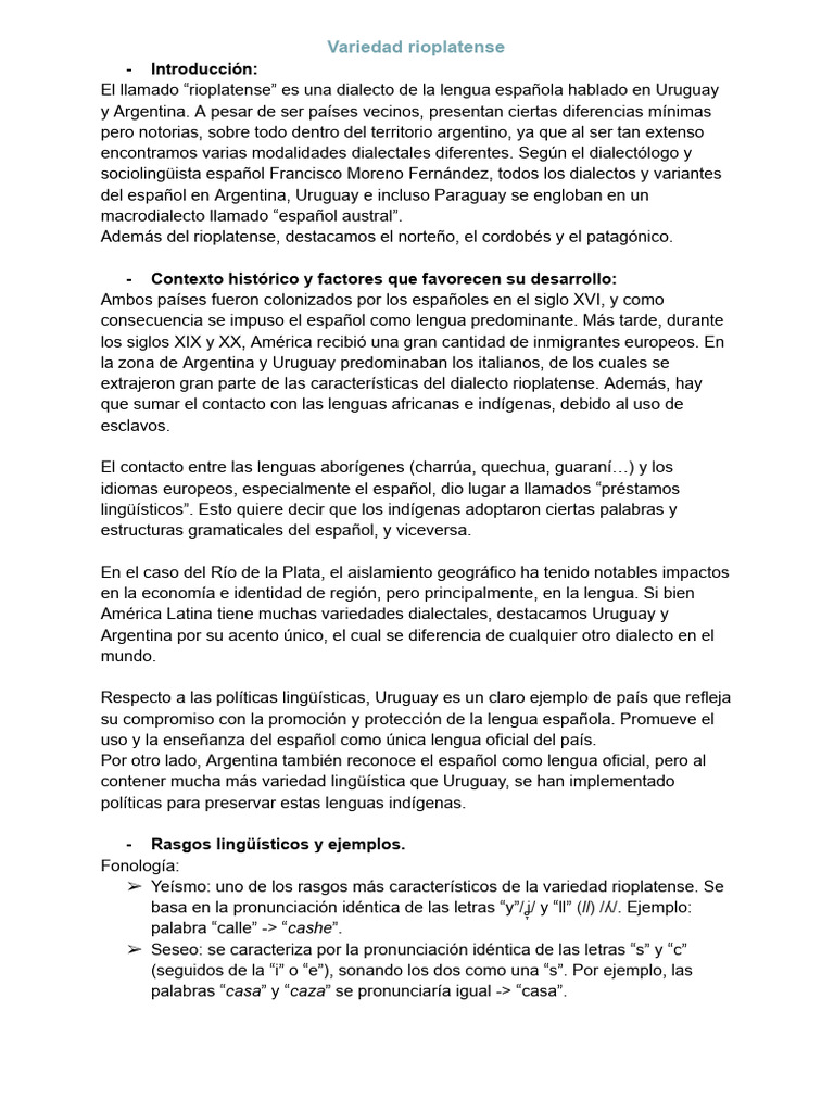 Variedad lingüística rioplatense | PDF | Lengua española | Dialecto