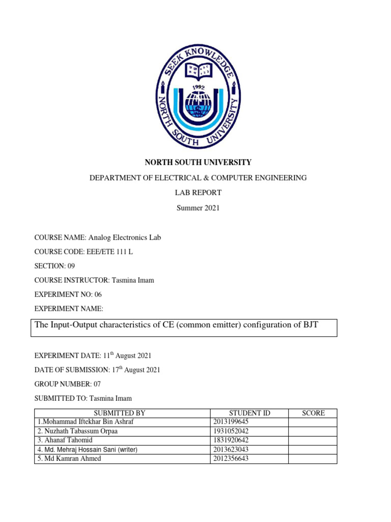 Lab Report 05 PDF Bipolar Junction Transistor Transistor