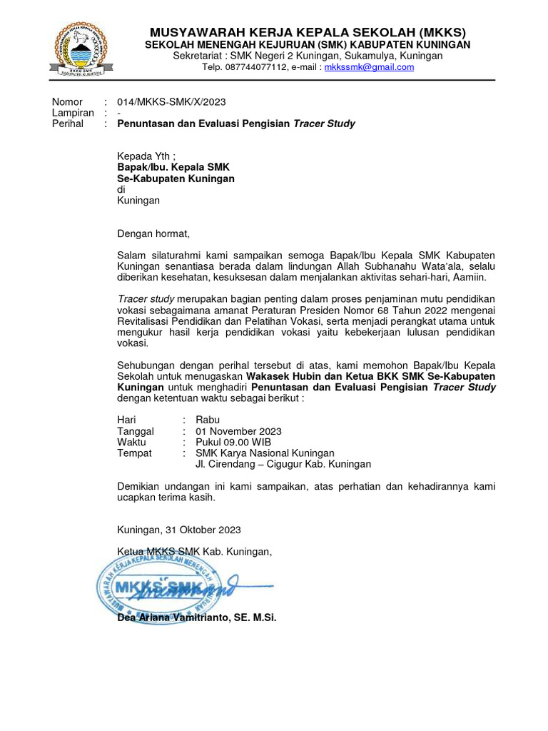 2023-013 Undangan Rapat Hubinmas BKK Tracer Study-2 | PDF