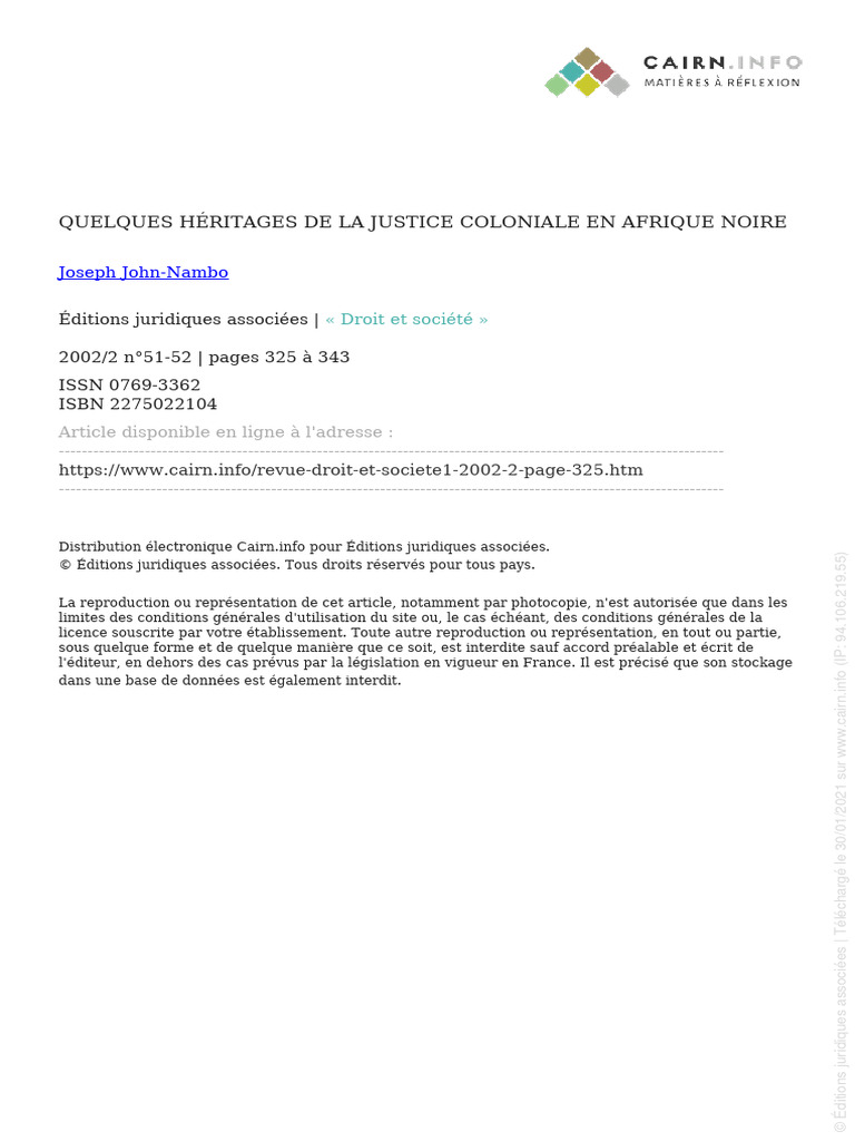 Héritages de la Justice Coloniale en Afrique | PDF | Justice | Crime et ...