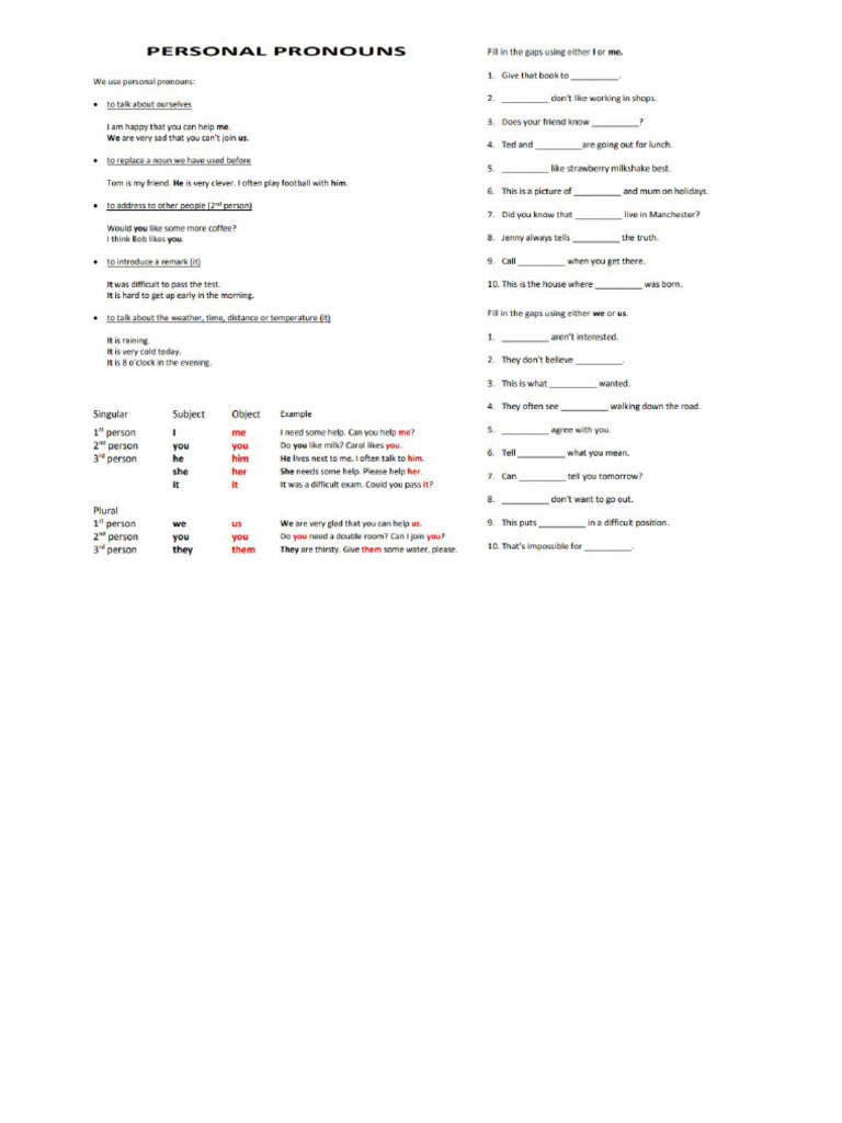 Personal Pronouns | PDF