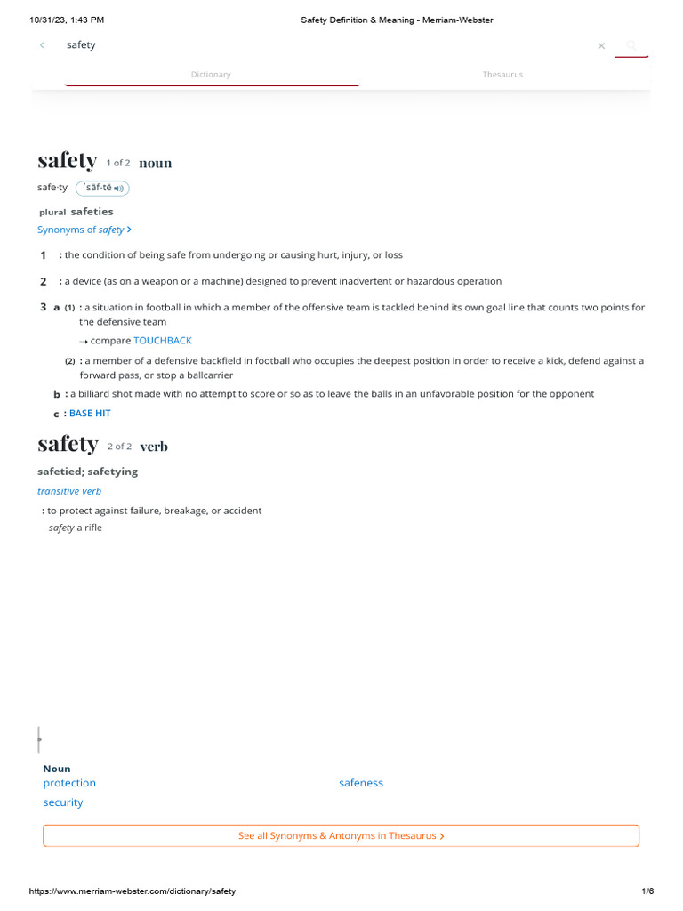 Safety Definition & Meaning Merriamster PDF Linguistics Lexicology