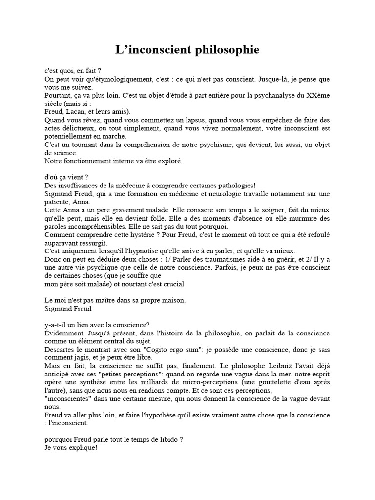 Comprendre l'inconscient selon Freud | PDF | Conscience | Psychanalyse