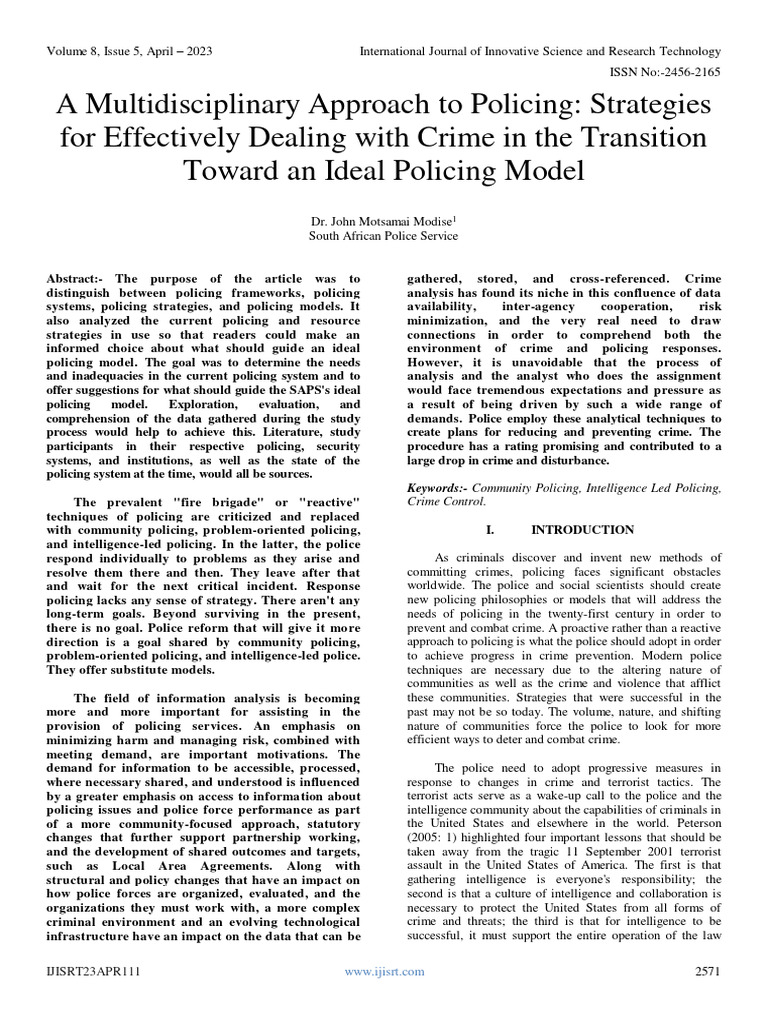 A Multidisciplinary Approach To Policing Strategies For Effectively