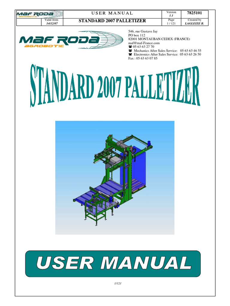 MAF Palletizer User Manual 1.1 | PDF | Menu (Computing) | Pallet