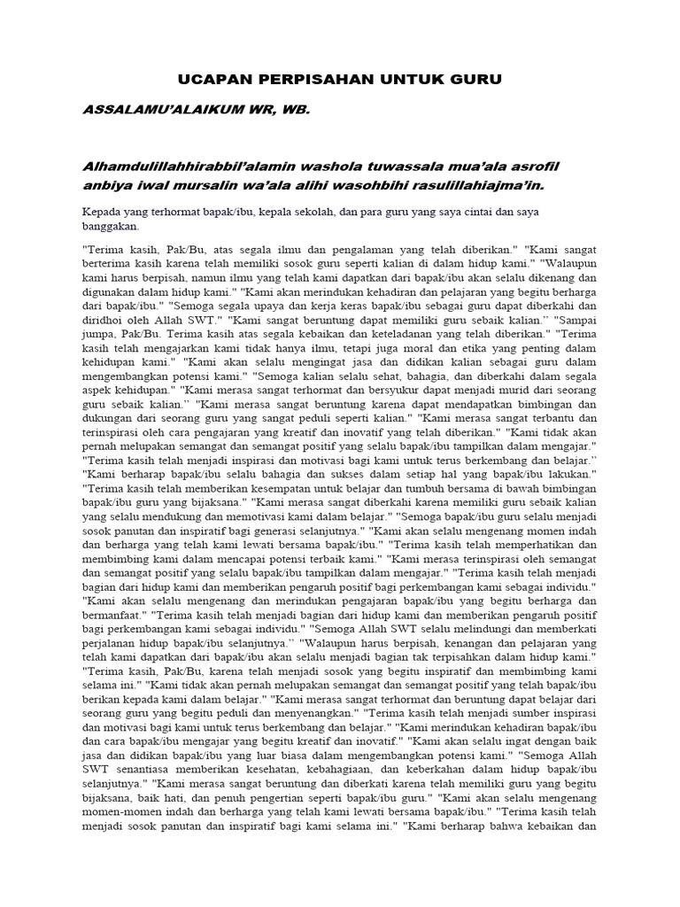 UCAPAN PERPISAHAN UNTUK GURU Dari Kelas 6 | PDF