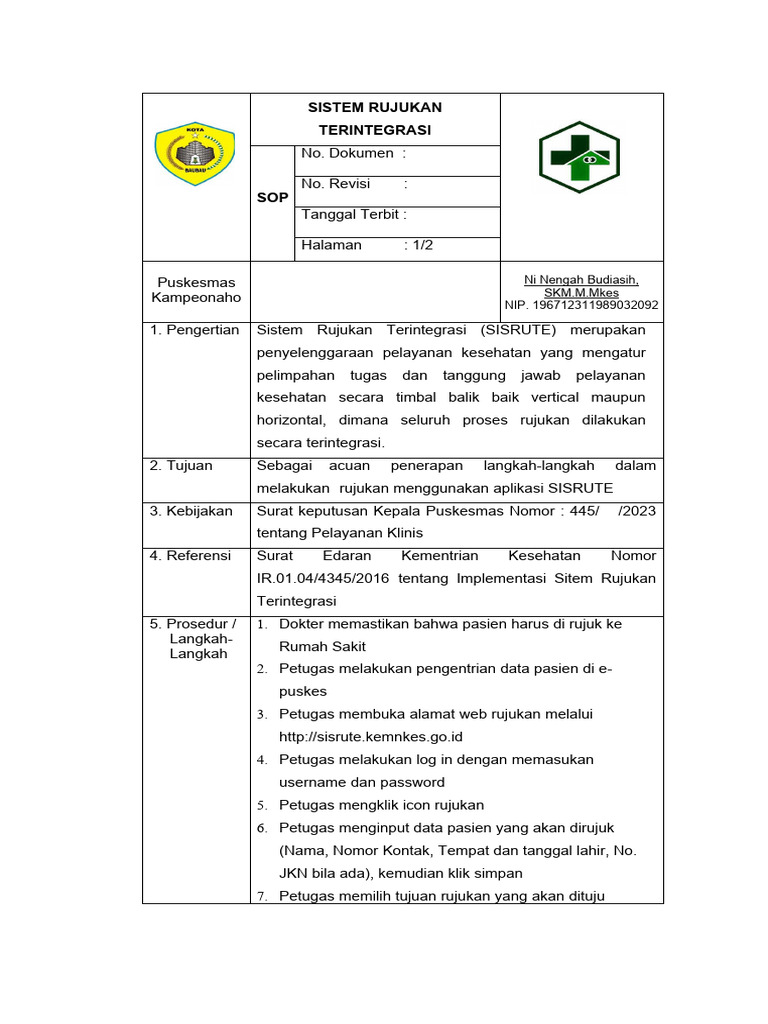 Sop sistem rujukan terintegrasi pdf