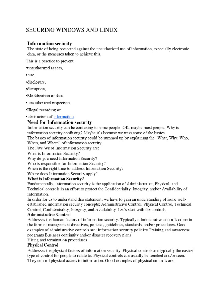 Windows and Linux Information Security Guide | PDF | Cryptography ...