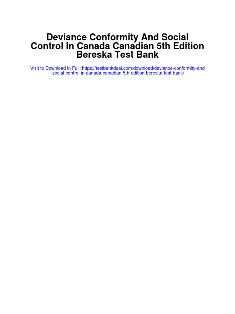 Deviance Conformity and Social Control in Canada Canadian 5th Edition Bereska Test Bank PDF