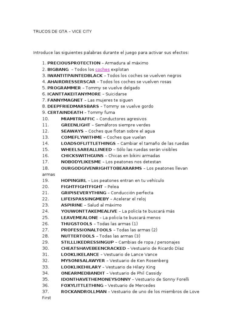 Trucos de Gta Vice City Deportes Agitación